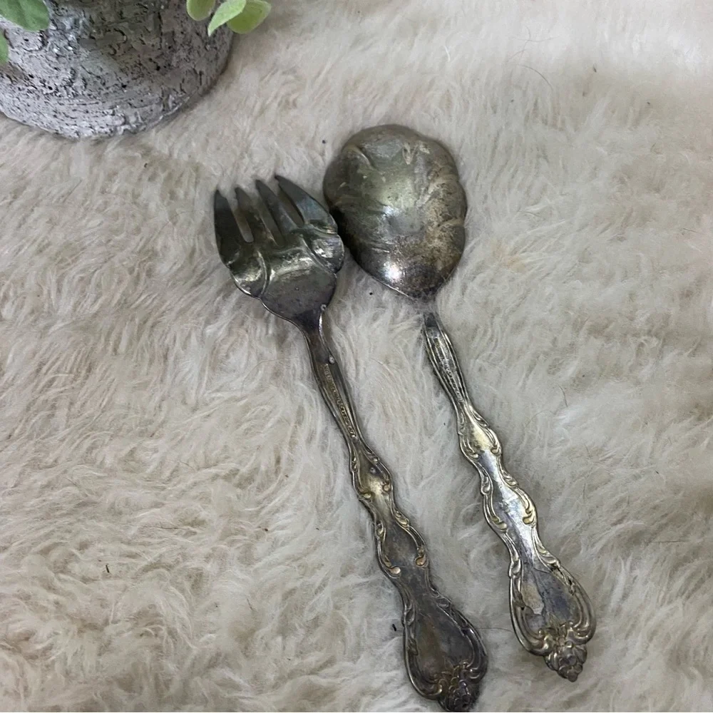 Vintage Antique International Silverplate Serving Fork and Spoon Set of 2